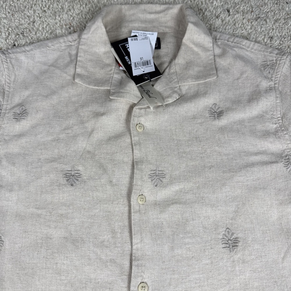For The Republic Linen Blend Men's Button Up Large Sand Color NEW NWT